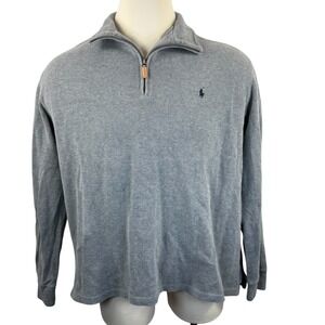 Vintage 1990's Polo Ralph Lauren Mens Gray Cotton 1/4 Zip Pullover Sweater XL